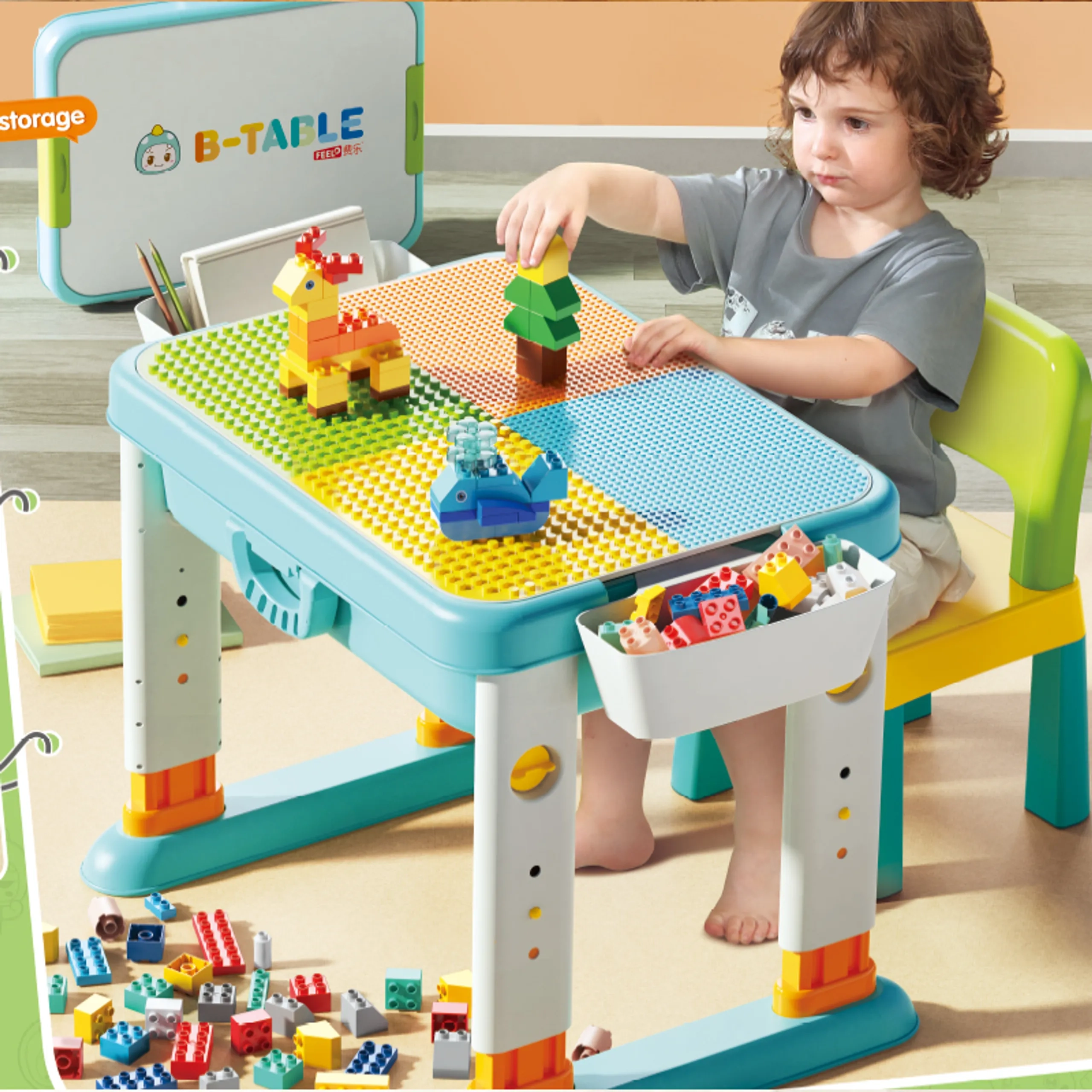 3-In-1 Multifunctional Building Block Table & Chair Set - 55 pcs