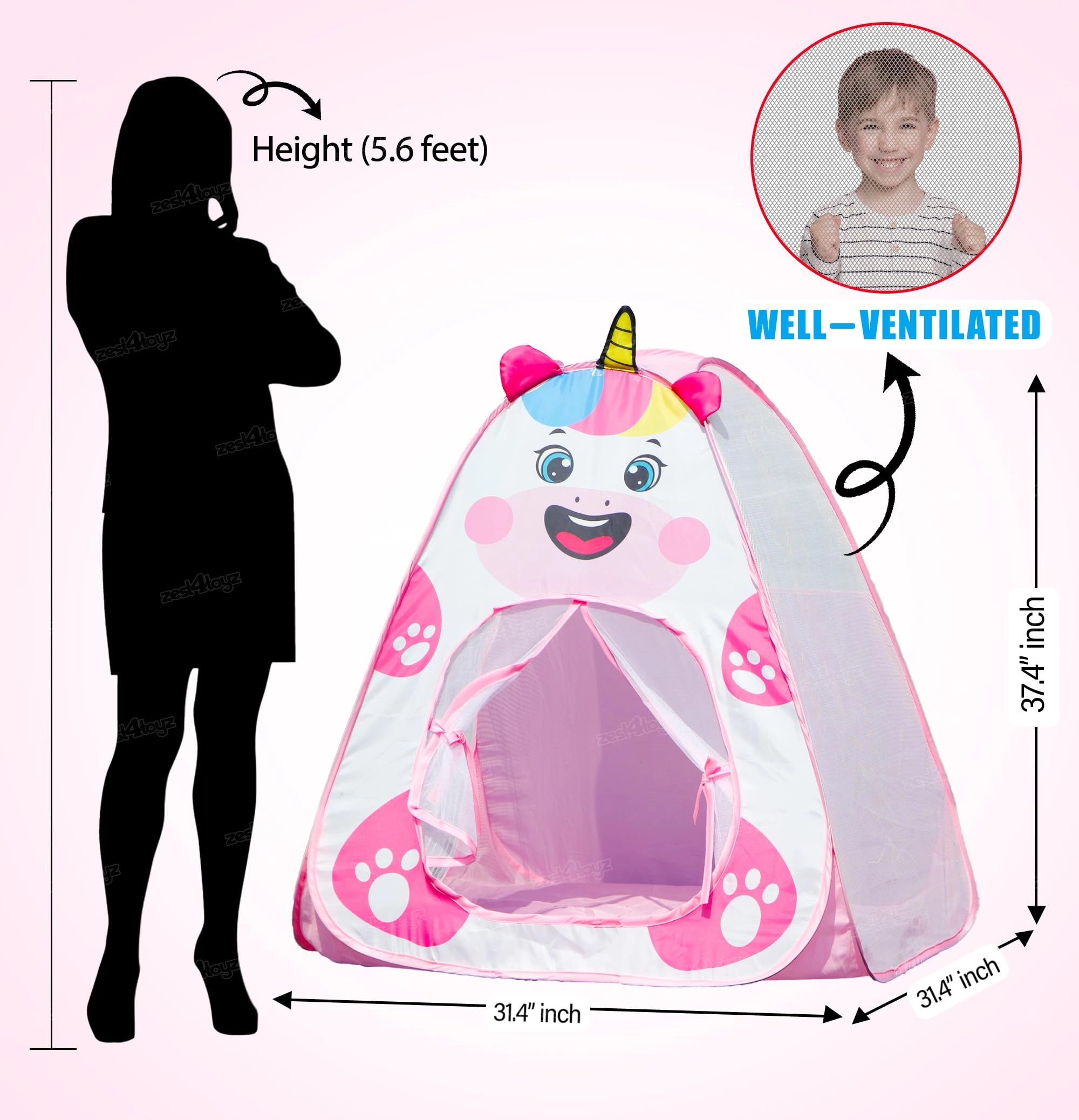 Pop Unicorn Tent - 79 cm x 79 cm x 95 cm Pink