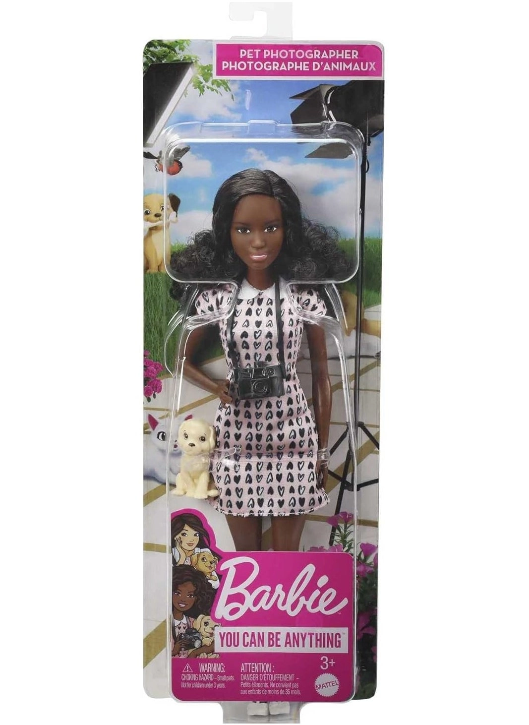 Barbie Photographer Petite Fashion Doll - Brunette Hair Heart-print Dress Puppy Figure Ages 3+