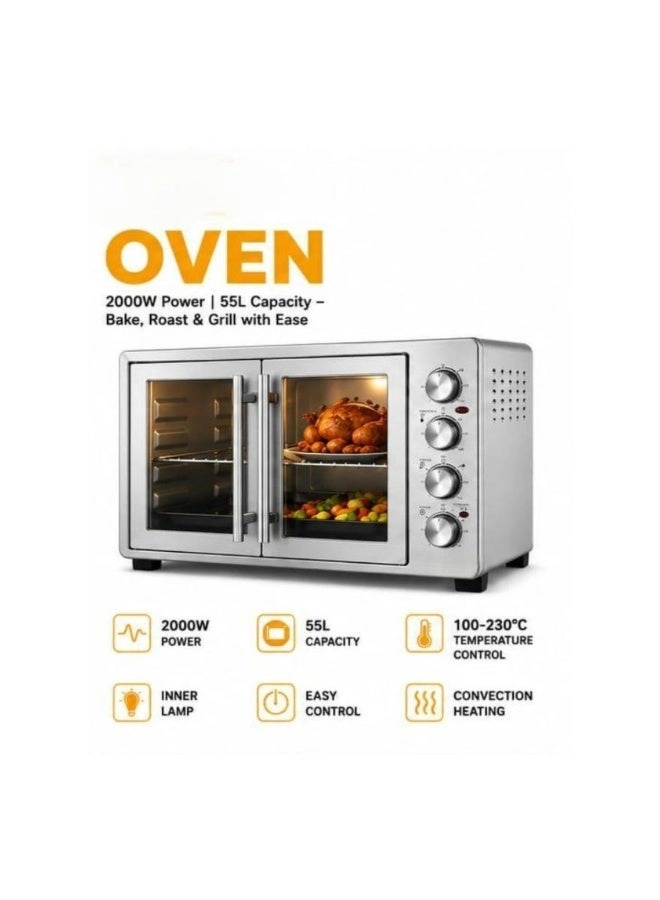 Electric Oven - Double Glass Doors Interior Light Fast Heating