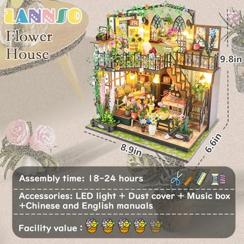 DIY Dollhouse Miniature Kit - Dust Proof Cover Gray Wood