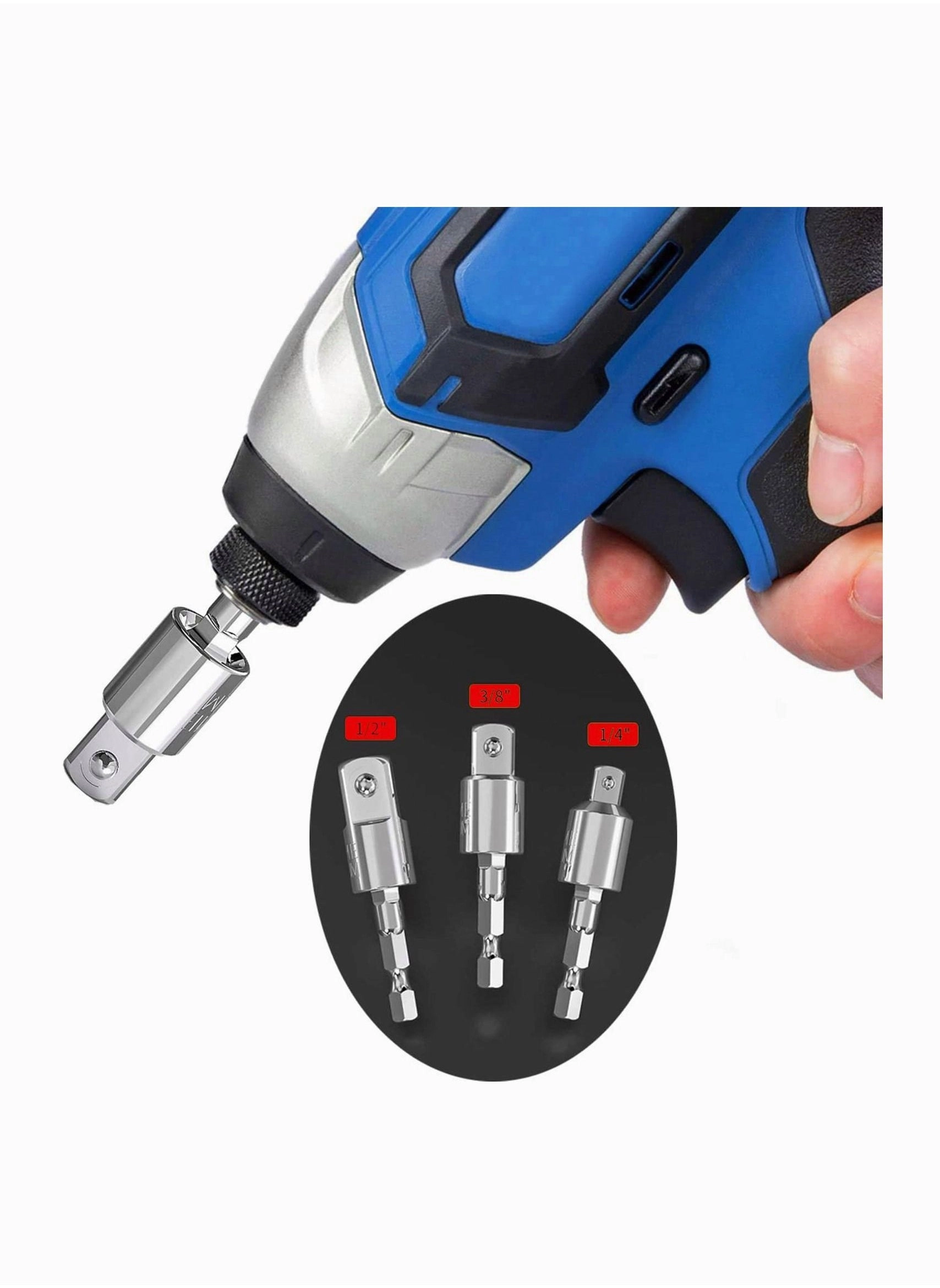 Power Drill Sockets Adapter - Impact Driver Rotatable Hex Shank 1/4" 3/8" 1/2"