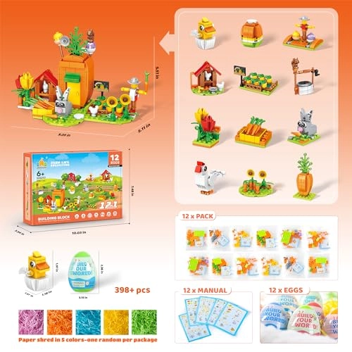 Farm Style Building Block Set - Bunny Carrot Hen Flower 398 pcs