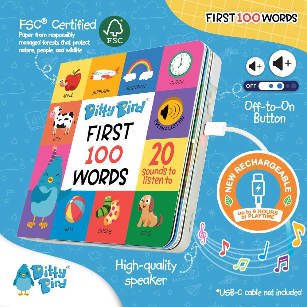 ditty bird First 100 Words Book - 1-3 years