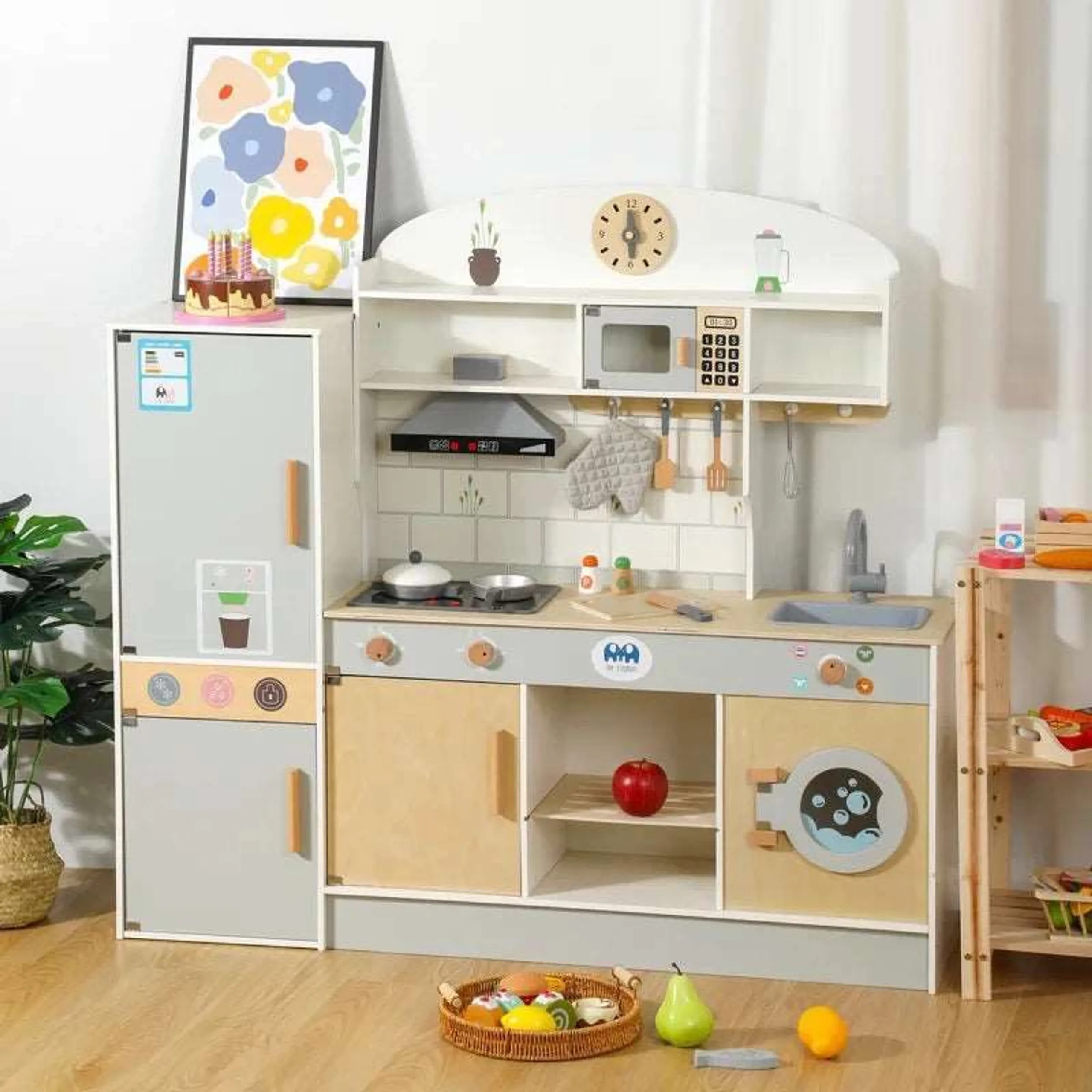 Kids Refrigerator Wooden Kitchen - Lights and Sound (19188949-FT_MSN_21001)