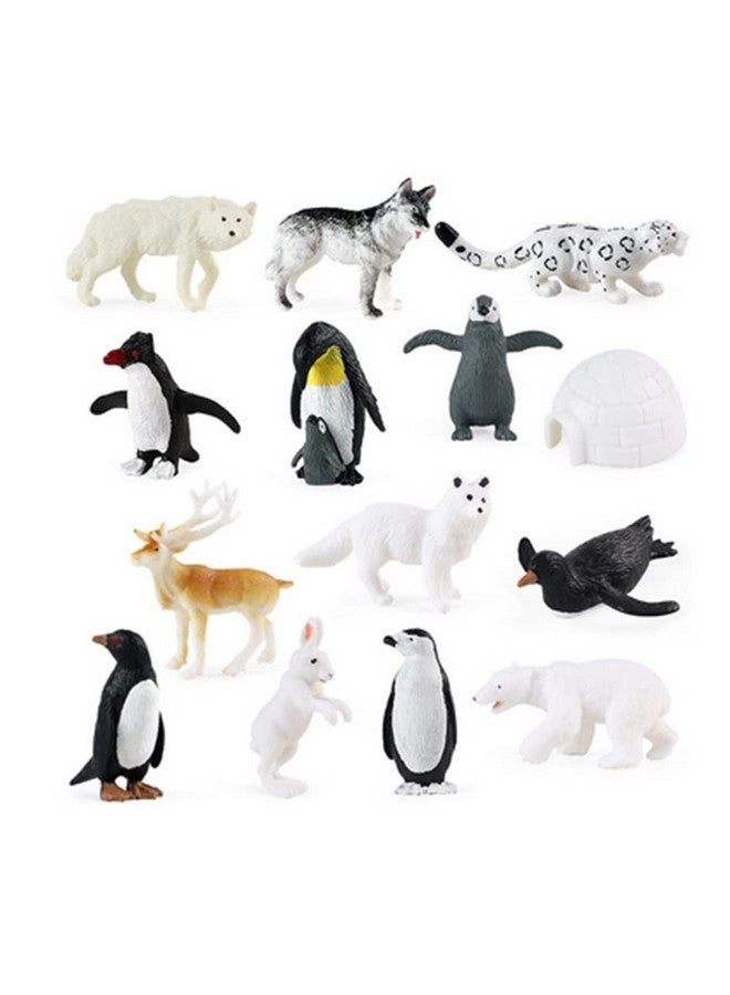 OUKEYI Realistic Polar Animals Figurines - Mini Arctic Animals Tundra Deer & Bear Fox 14 pcs