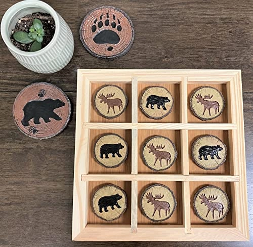 Tic Tac Toe - Rustic Wood Cut Log Bear and Moose Prints