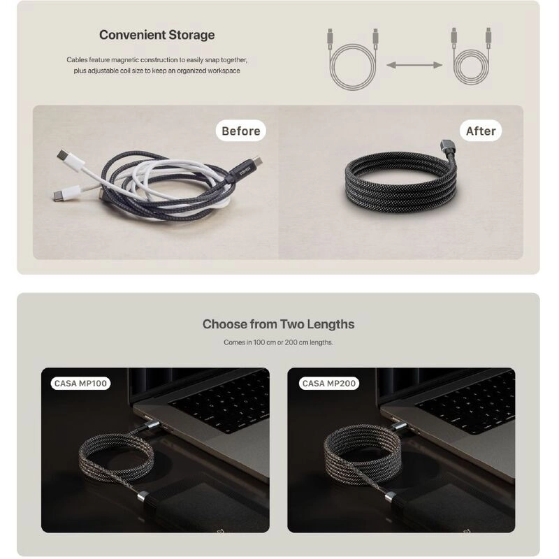 CASA MP100 Cable 240W USB-C to USB-C 1m Magnetic