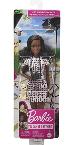 Photographer Petite Fashion Doll - Brunette Hair Heart-print Dress Puppy Figure Ages 3+