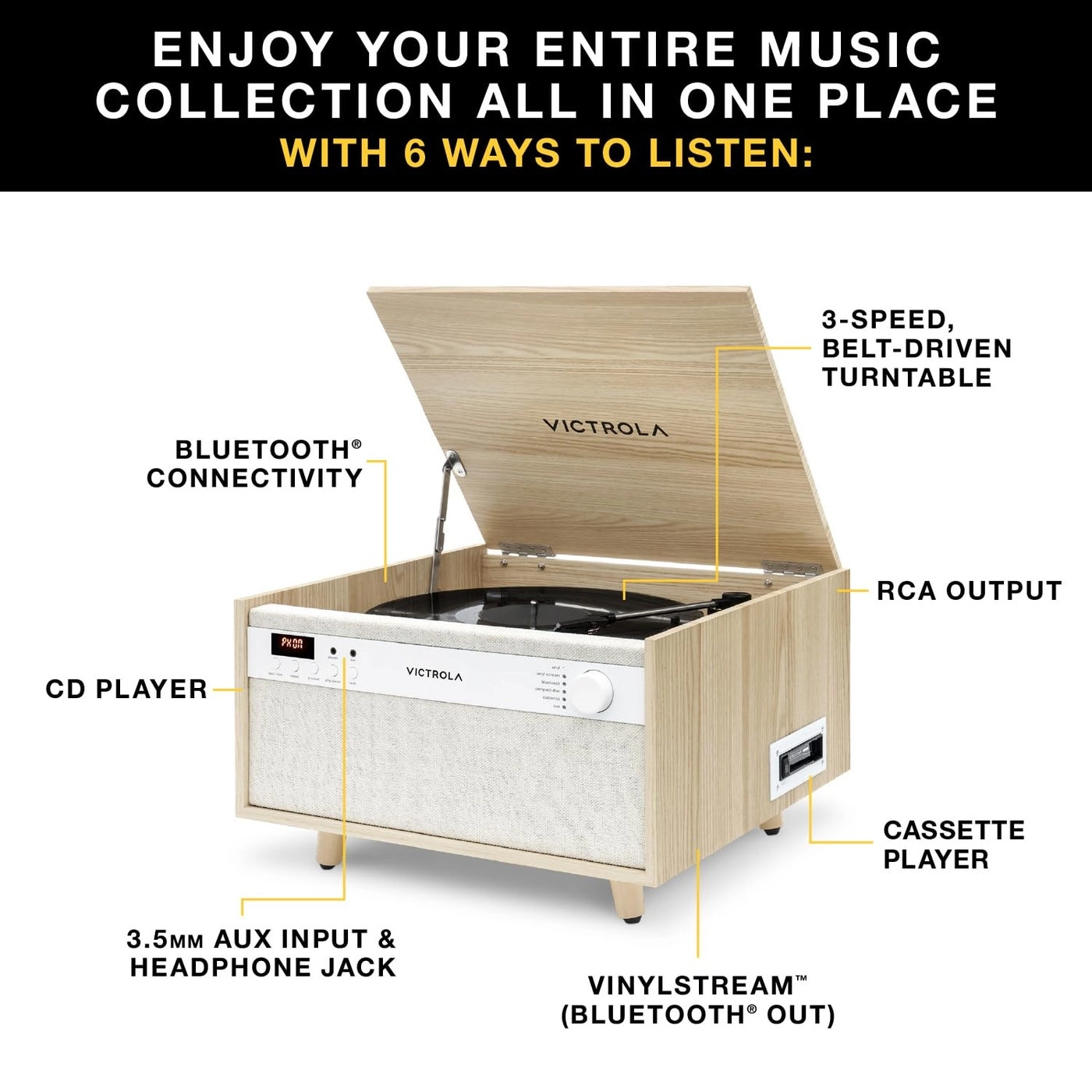 Century Signature 6-In-1 Bluetooth Turntable - Belt Drive