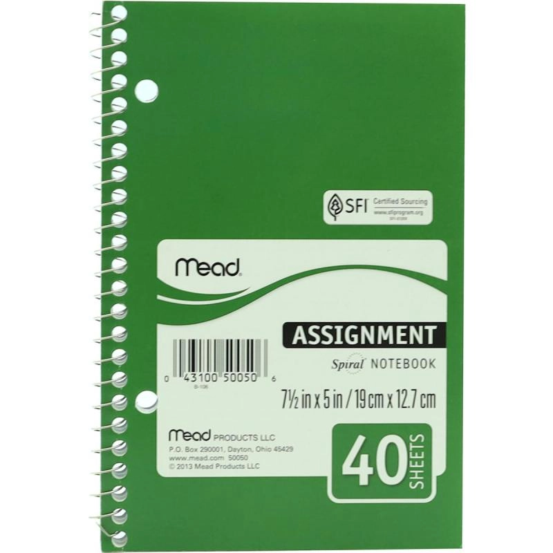 Assignment Notebook 5 X 7.5 in Spiral - Lined 40 Sheets
