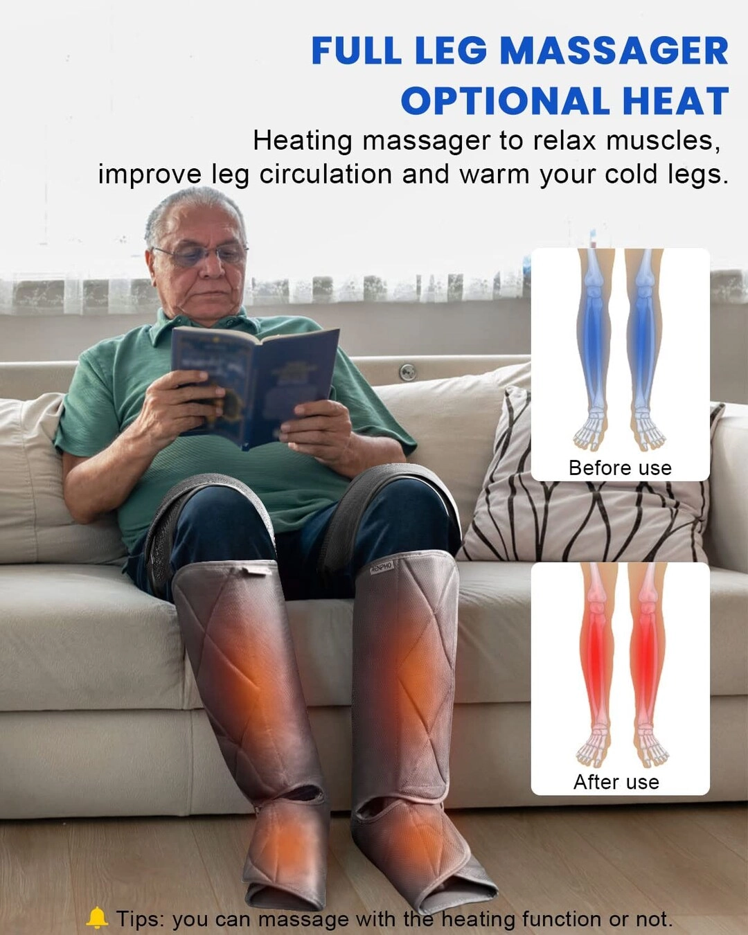 Leg Massager - Heat Air Compression 6 Modes 3 Intensities