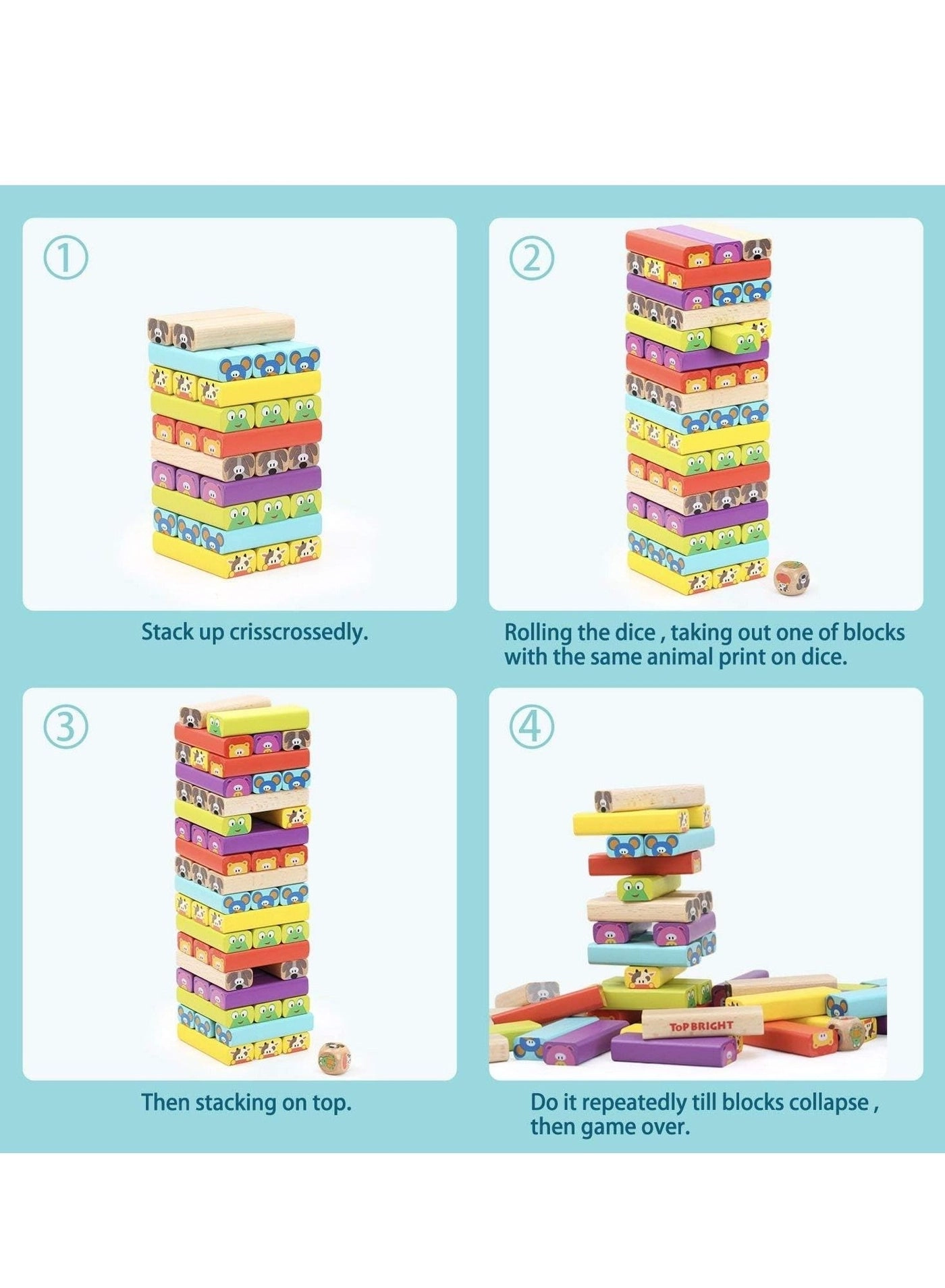 MIXDE Colored Wooden Blocks Stacking Board Games - 4 years+ 51 pieces