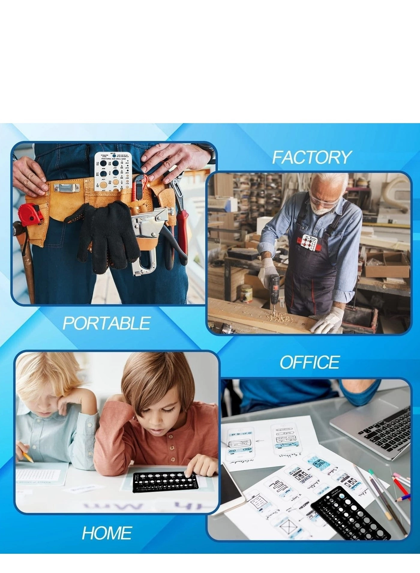 Drill Bit Size Gauge - stainless steel 2 pieces 1/16 Inch to 1/2 Inch