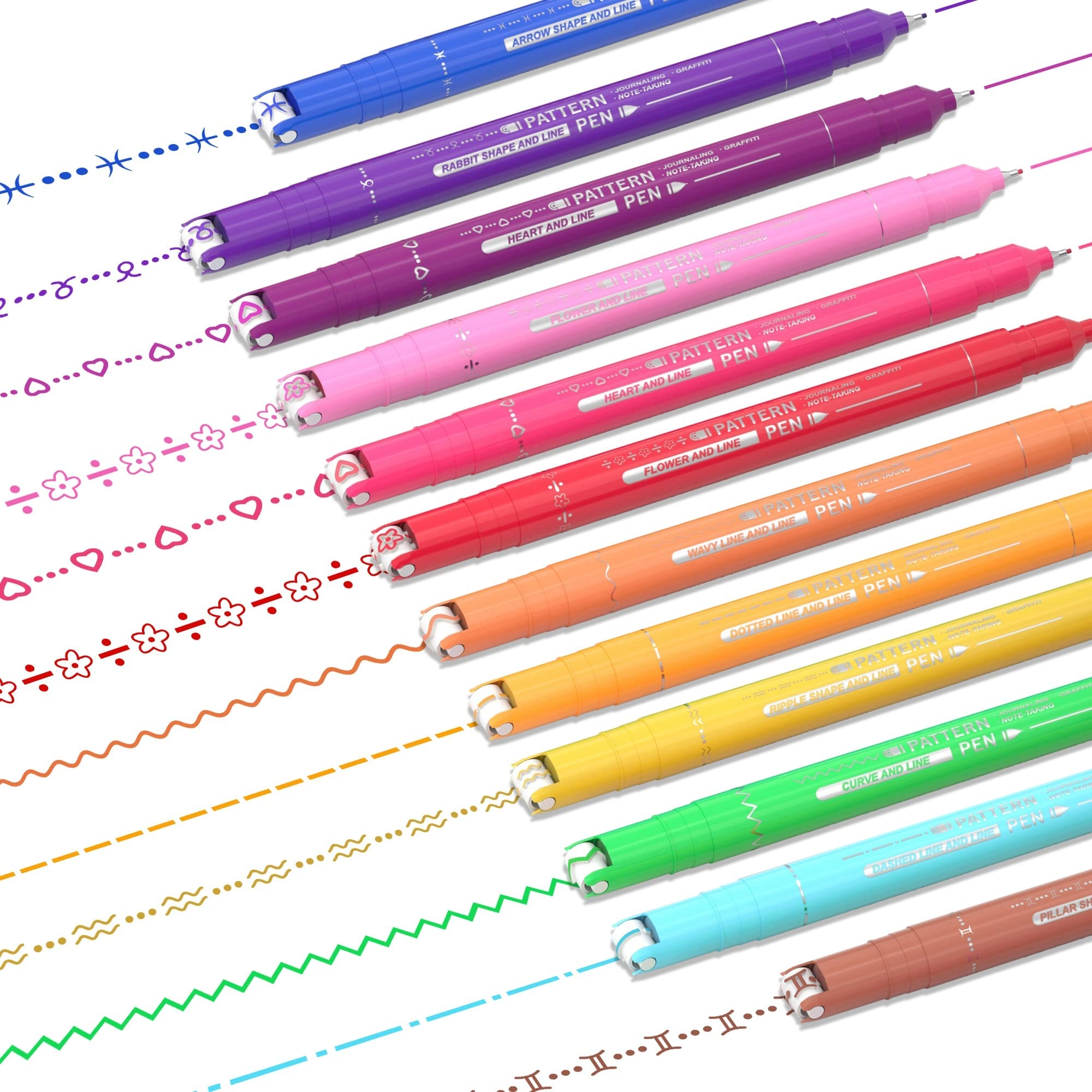 aoroki Curve Highlighter Pen - Multicolor Pattern Tip + Fine Tip