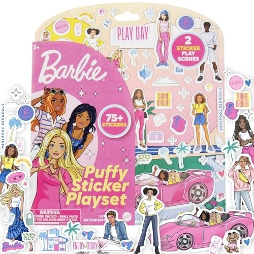 Horizon Group USA Barbie Sticker Book Puffy 2 Sided Beach Play Scene Travel Friendly 75 pcs