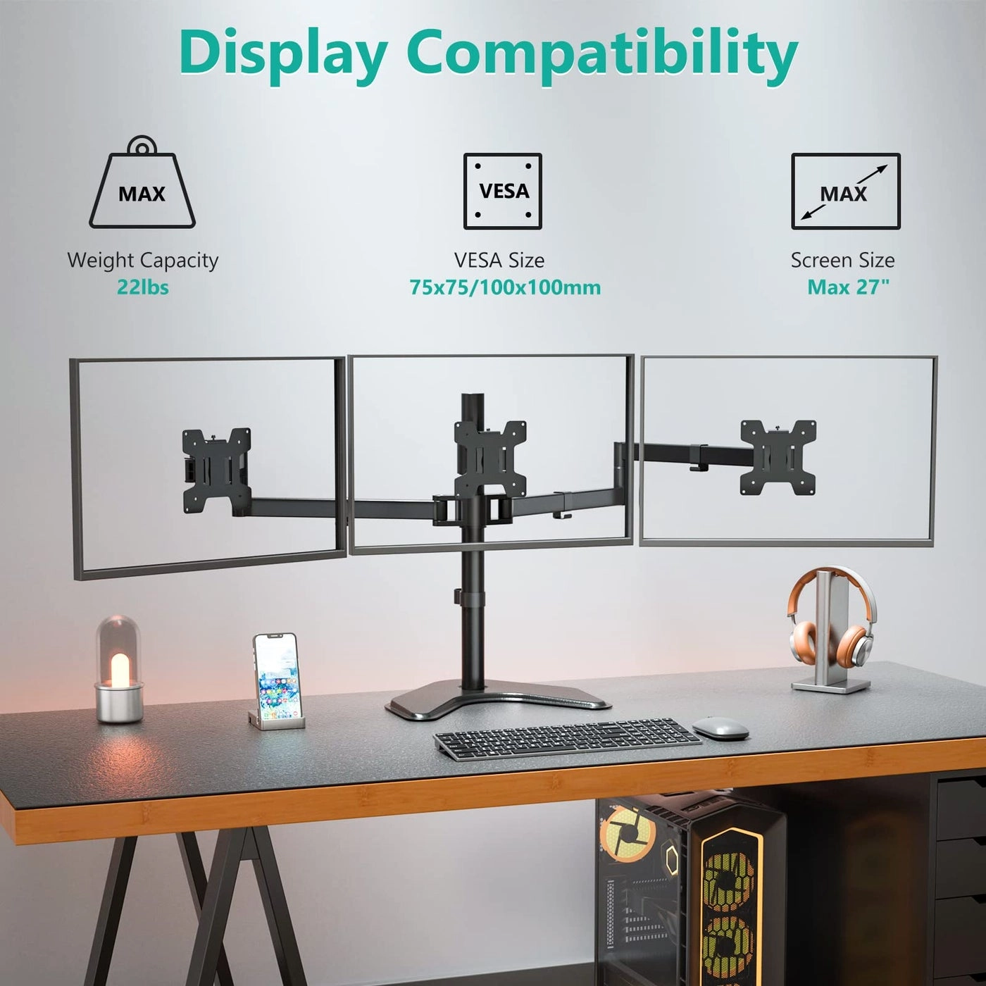 Triple LCD Monitor Desk Mount - 27 inch