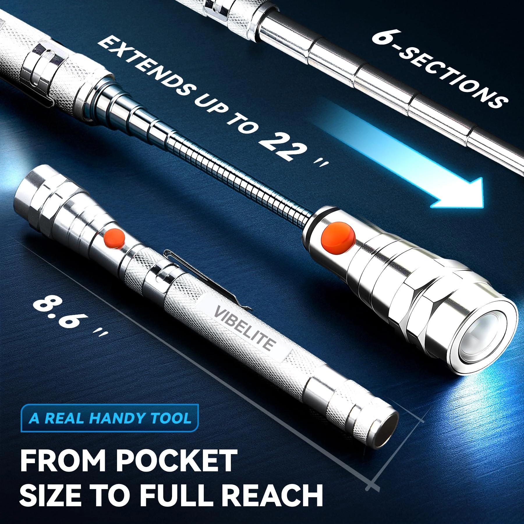 Extendable Magnetic Flashlight - Telescoping Magnet 200lm