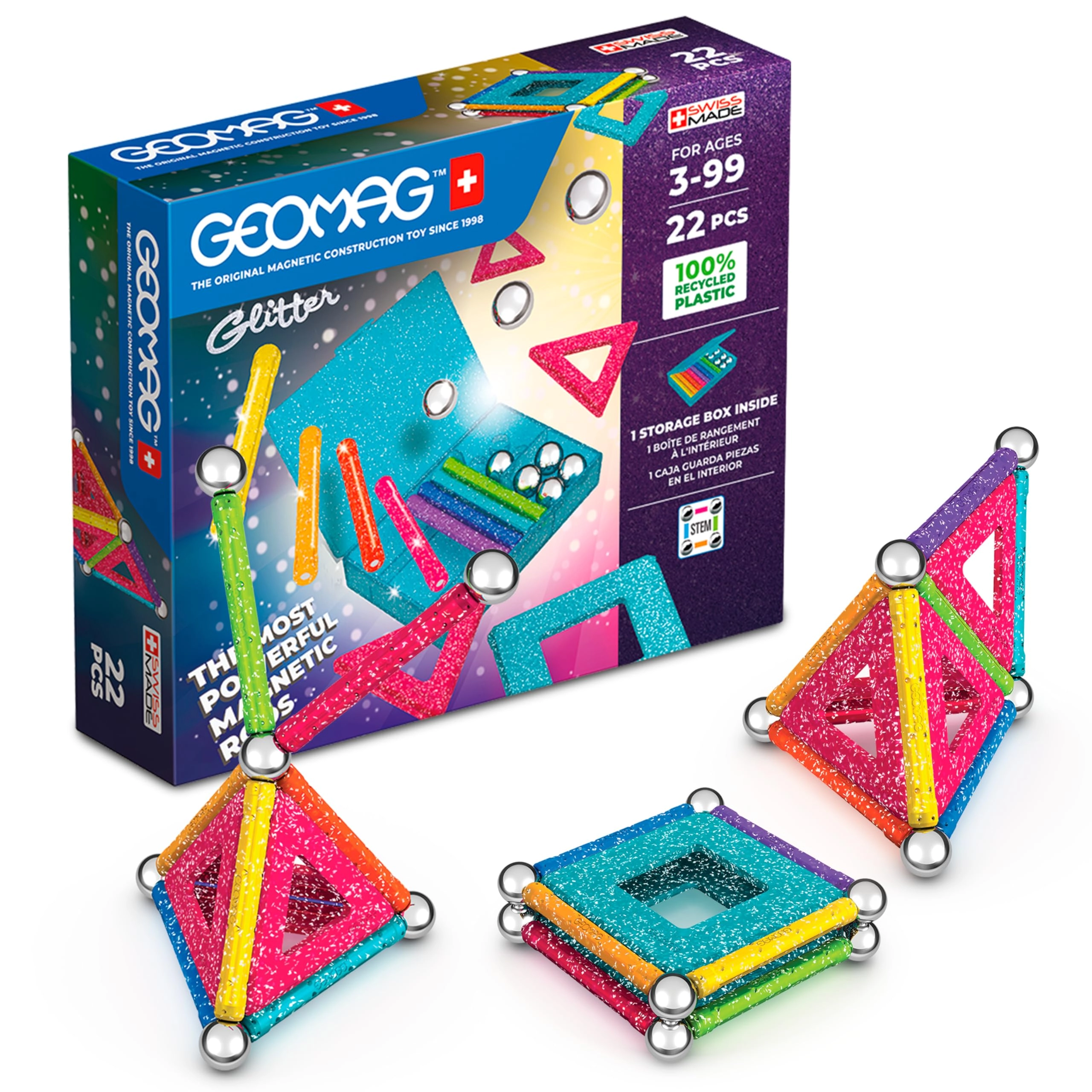 Geomag Glitter Panels Recycled - White 22pcs