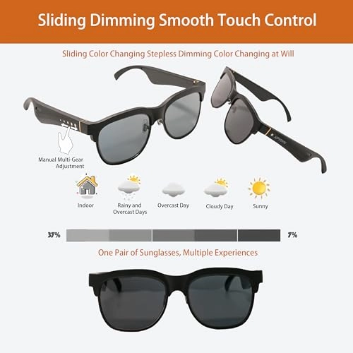Adjustable Tint Smart Sunglasses - Bluetooth Built-In Speakers 110mAh battery