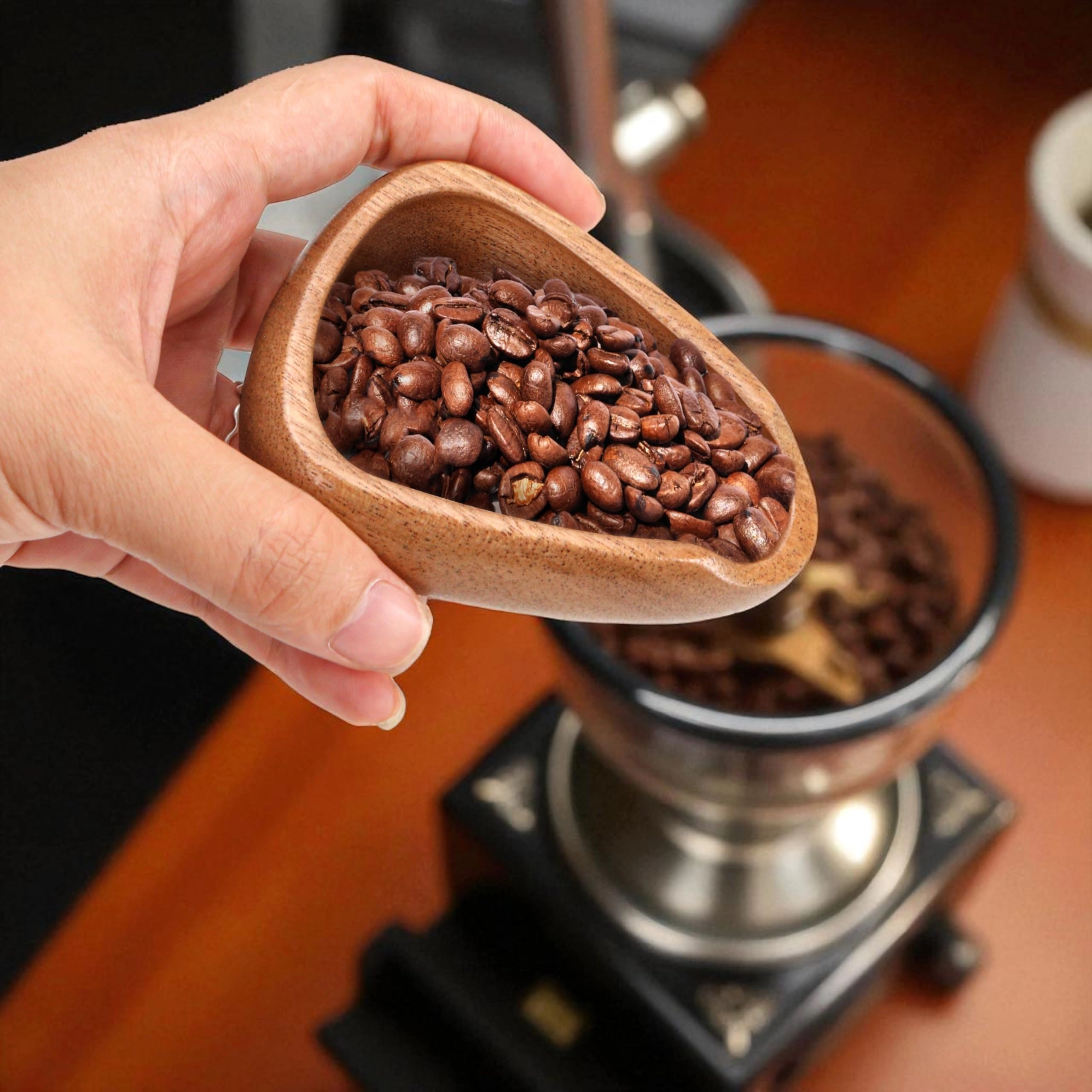 Coffee Bean Dosing Cup - Single Tray Walnut Wood