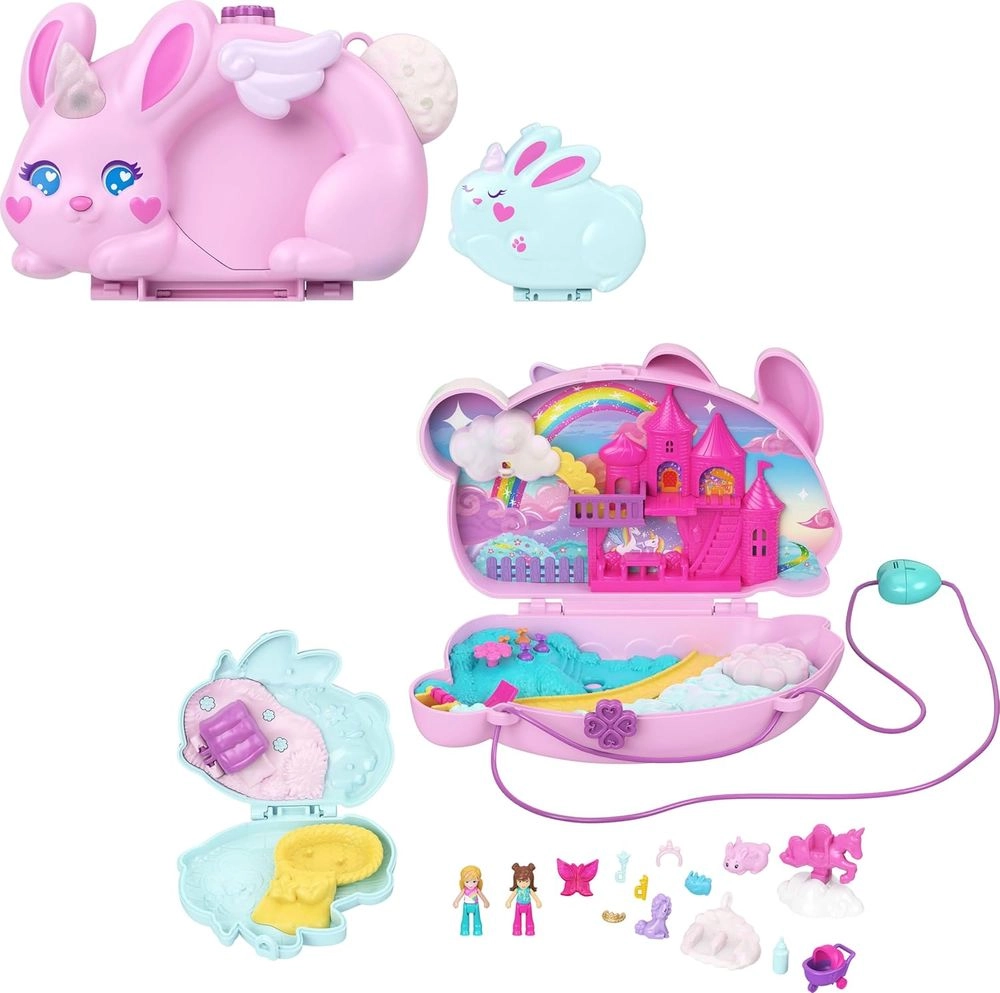 Polly Pocket Baby Bunnycorn Large Wearable Compact - 2 Micro Dolls 12 Accessories Ages 4+