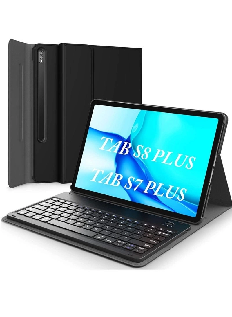 Keyboard Case with Detachable Keyboard and Micro USB Charging for Galaxy Tab S8 Plus 12.4-inch (2022) and Galaxy Tab S7 Plus 12.4-inch (2020)
