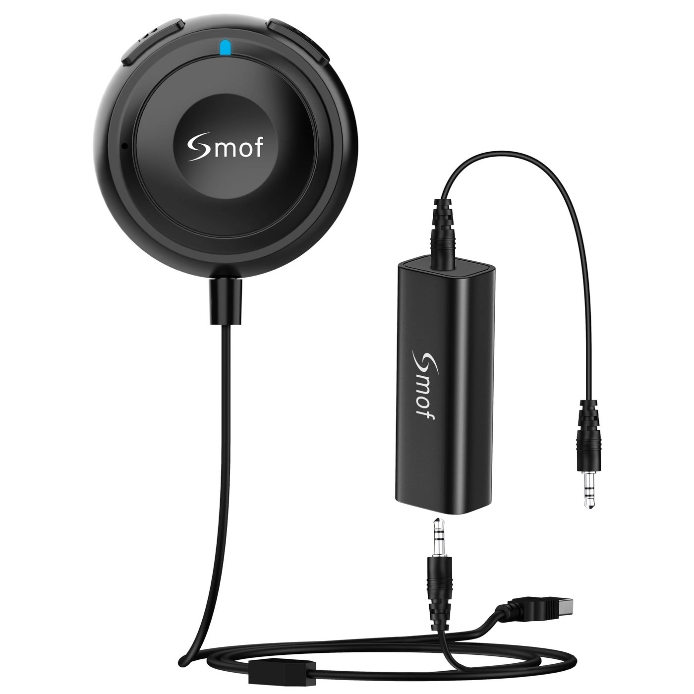 Smof Bluetooth Car Adapter - 3.5mm AUX Hands-Free Calls Dual Connection