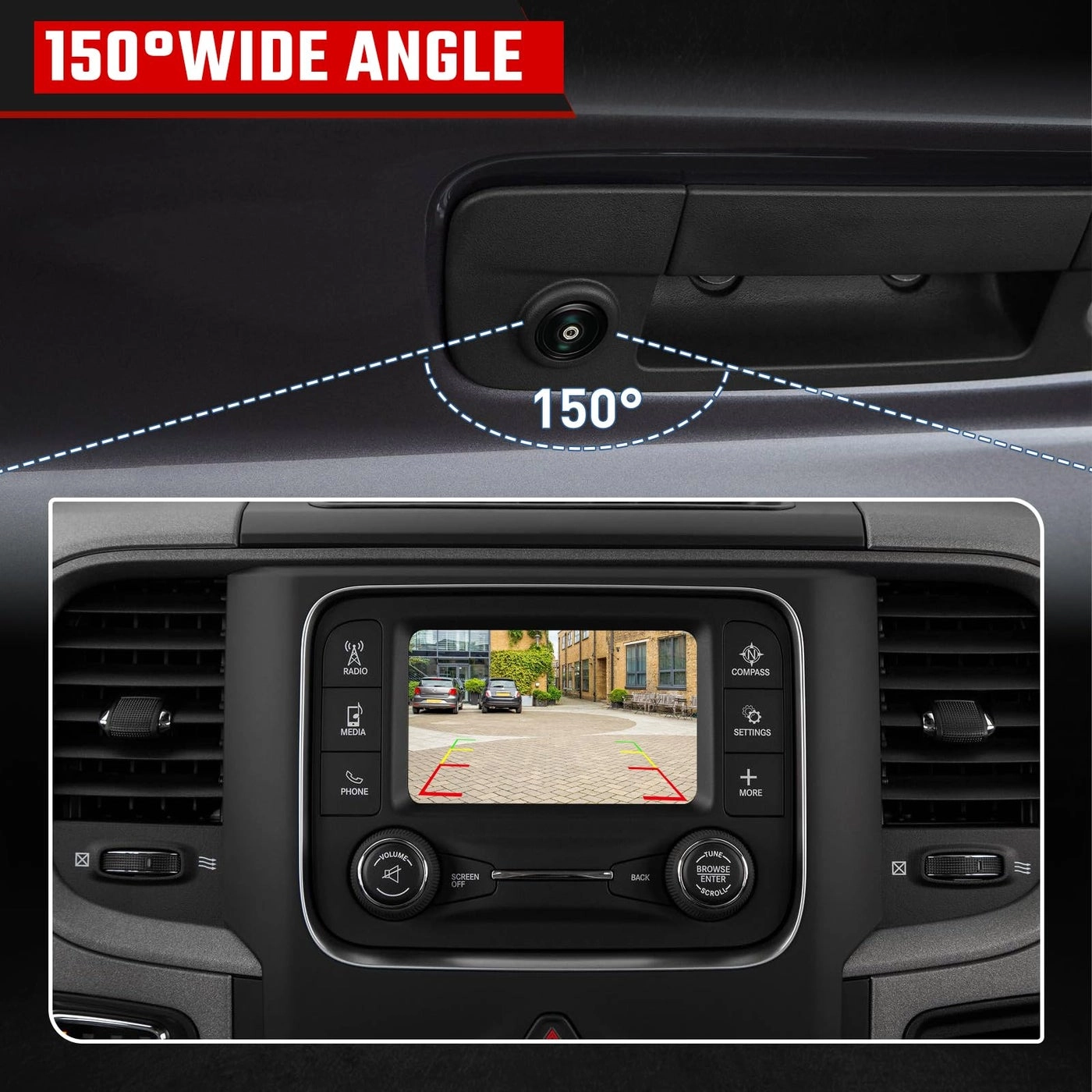 Tailgate Handle Backup Camera - Fits Dodge RAM 1500/2500/3500 2009-2017 RCA Plug