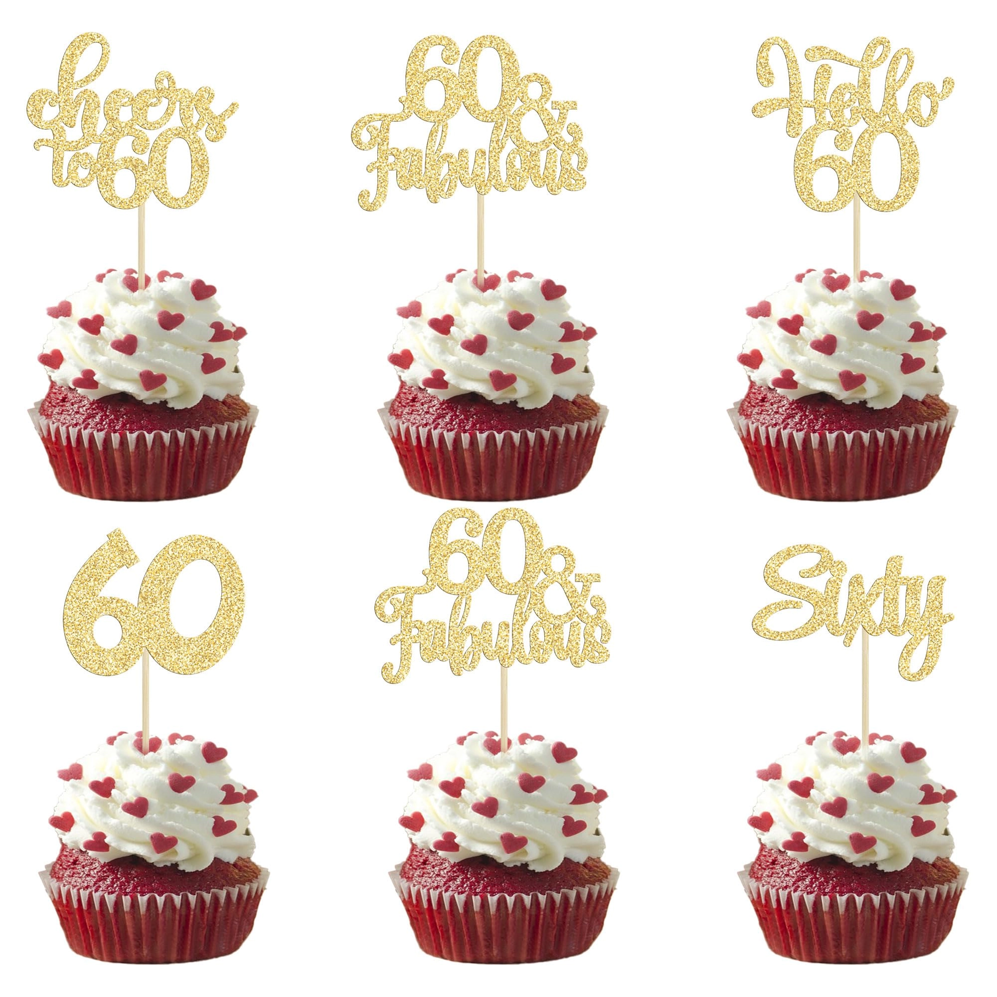 gyufise Happy 60th Birthday Cupcake Toppers - 30Pcs Birthday