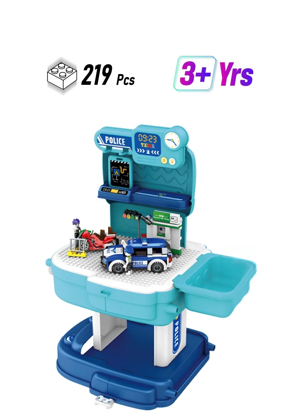 Little Story Role Play Police Station With Police Car And Block Toy Set School Bag - 219 pcs (LS_BLSB_POBU)