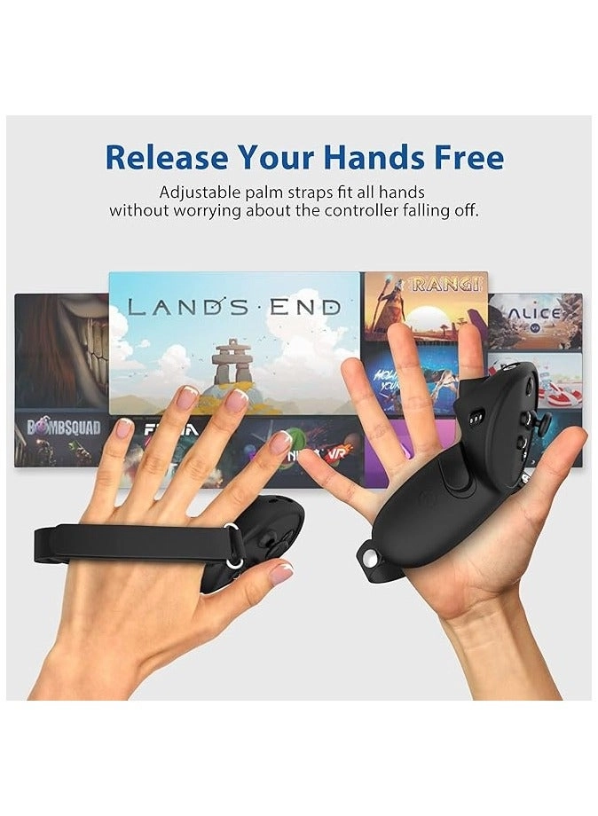 Controller Grips Cover Protector - Silicone Black + Knuckle Straps - Leather