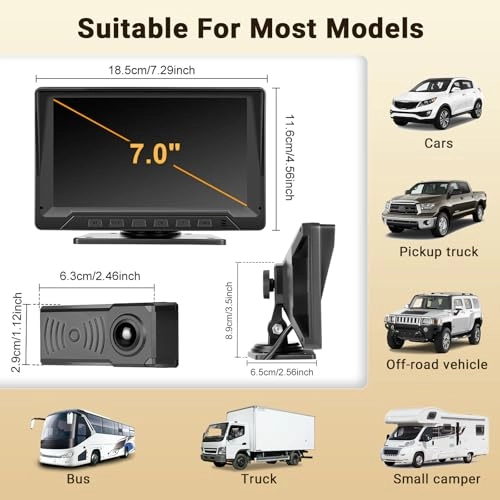 Backup Camera - 720P Night Vision + AHD Monitor - 7 inch Bluetooth