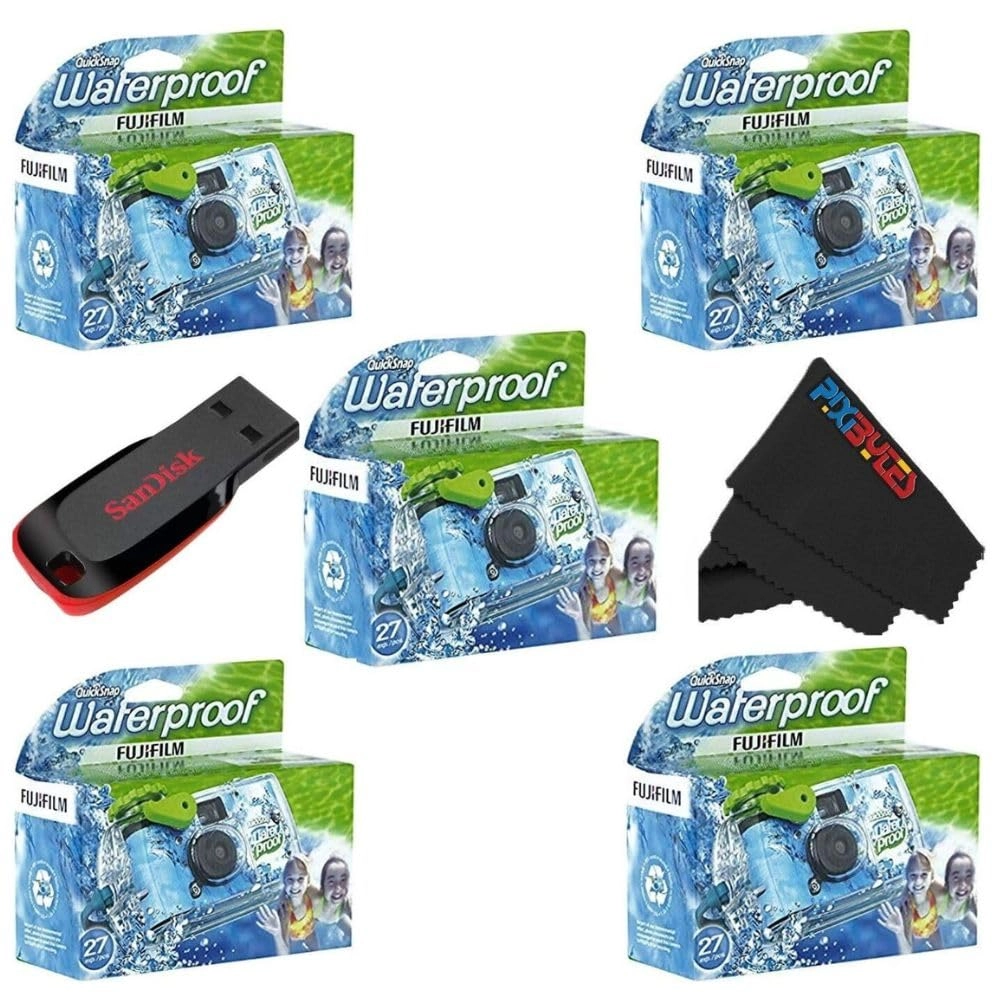 QuickSnap Waterproof - 35mm 27 Exposure + USB Flash Drive - 32 GB + Microfiber Cleaning Cloth
