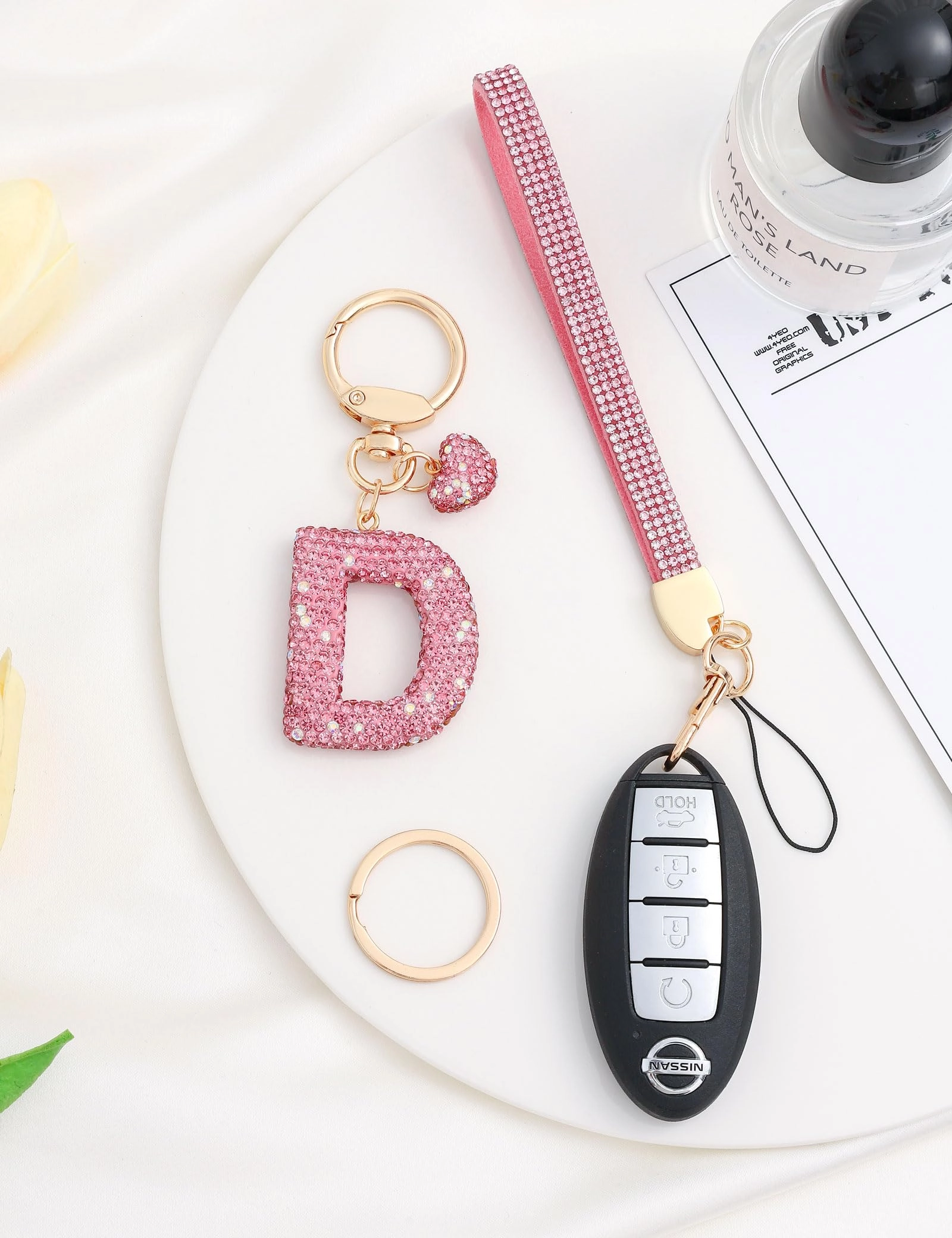 Initial Keychain - L Purple Rhinestone