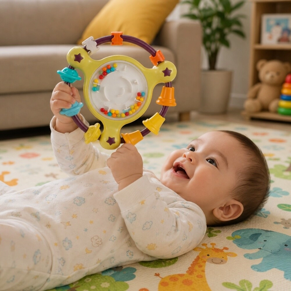 Baby Rattle Spinner - Colorful Yellow Beads