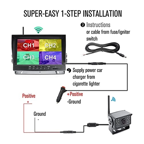 AHD Digital Wireless Backup DVR Camera and 9 Inch AHD 4CH Monitor Kit - Night Vision Wireless 1280×720P