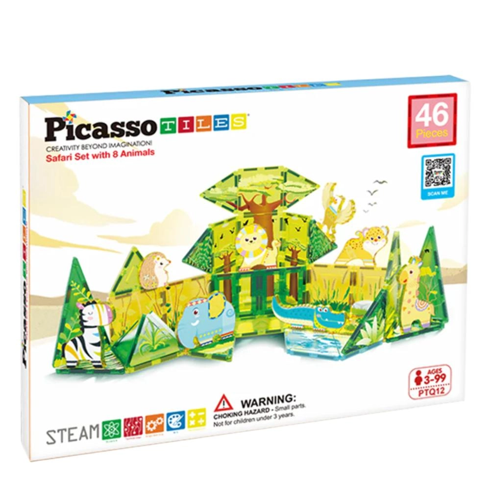 PicassoTiles Magnet Tile Building Block - Safari 46pcs