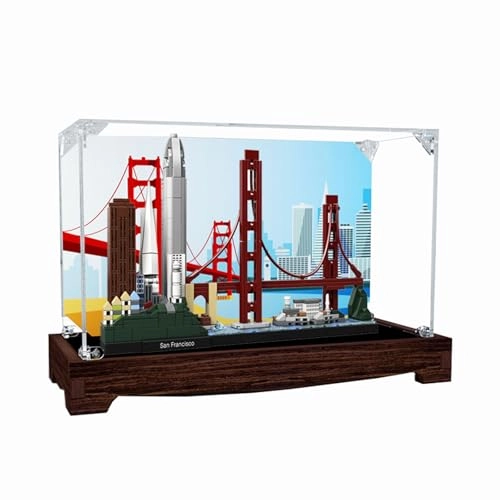 Clear Acrylic Display Case for Lego 21043 - Dustproof Protection Solid Wood Base
