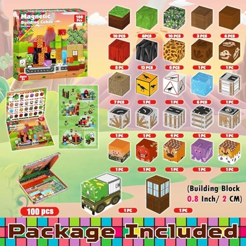 Magnetic Building Blocks - dinosaur landscape 100 pcs