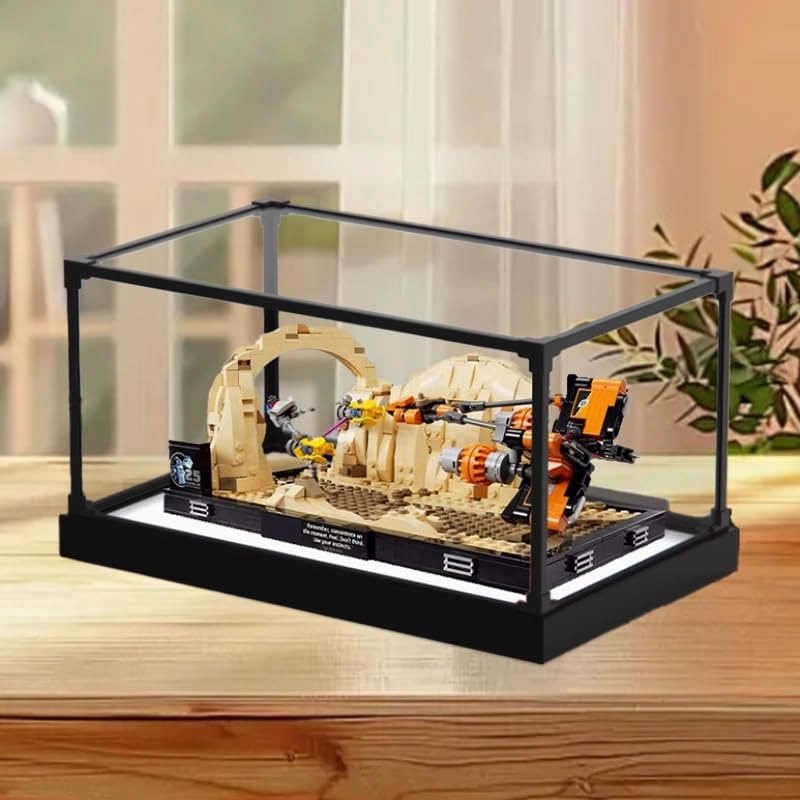 Clear Acrylic Display Case (75380) - 13.77x7.87x5.90in. Black Bottom+background1