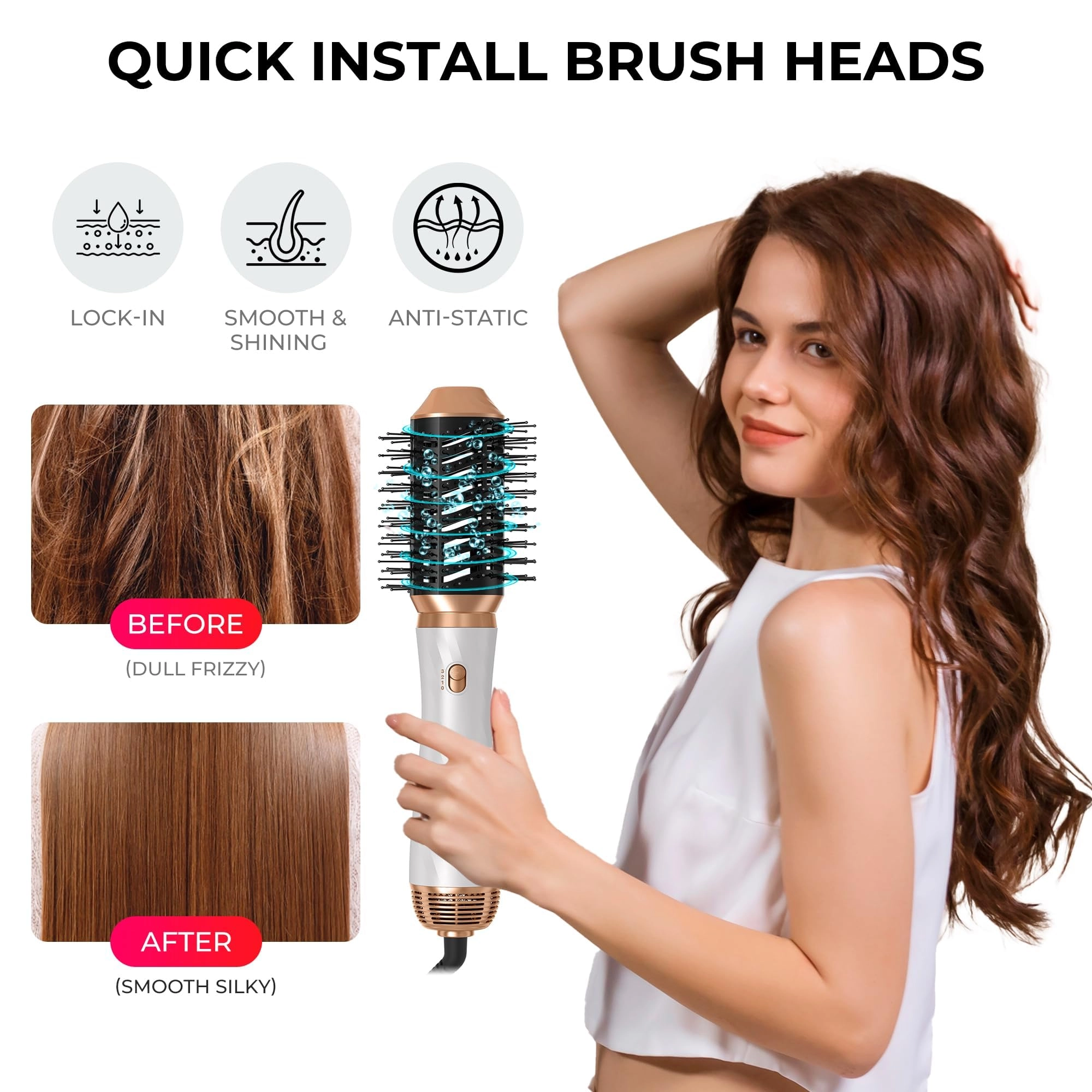 6 in 1 Hair Dryer Brush - 700 watts Gold