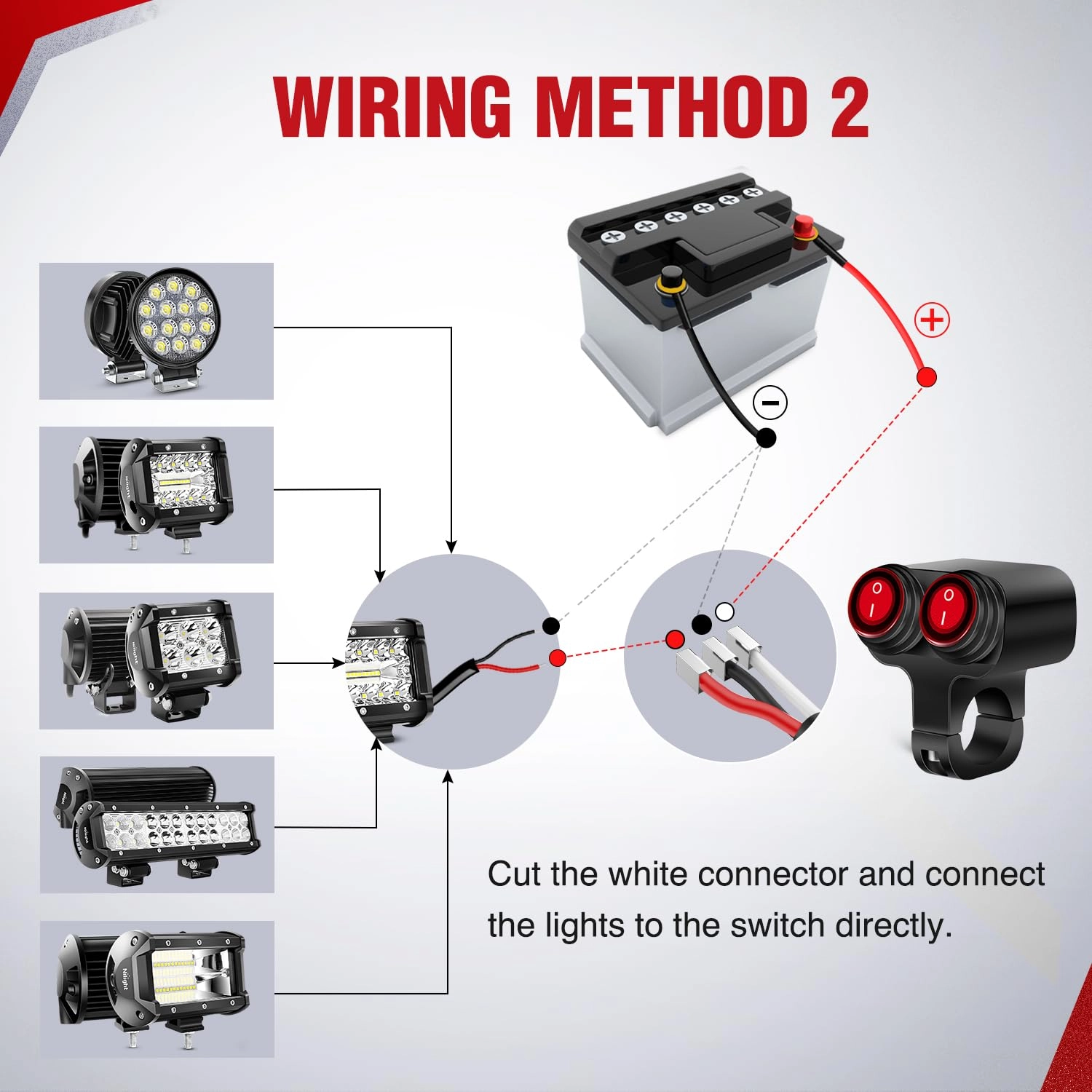 Motorcycle Handlebar Switch - 12V Dual Push Button Waterproof
