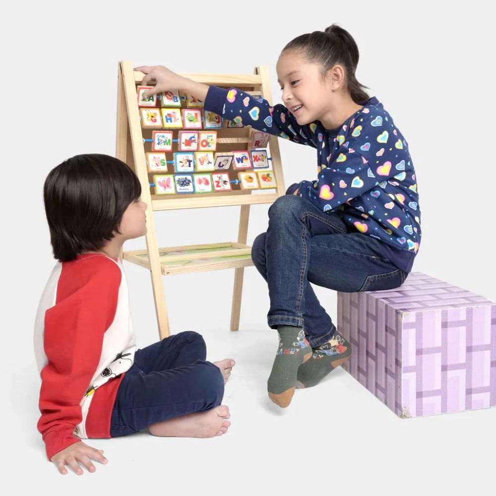 Double-Sided Magnetic Wooden Easel Board - 3 +