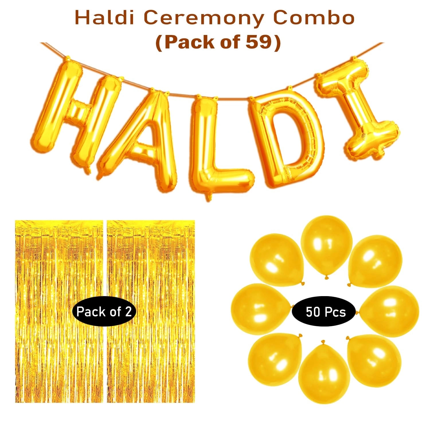 Haldi Ceremony Balloon and Curtain Combo - Pack of 57 Party Decoration