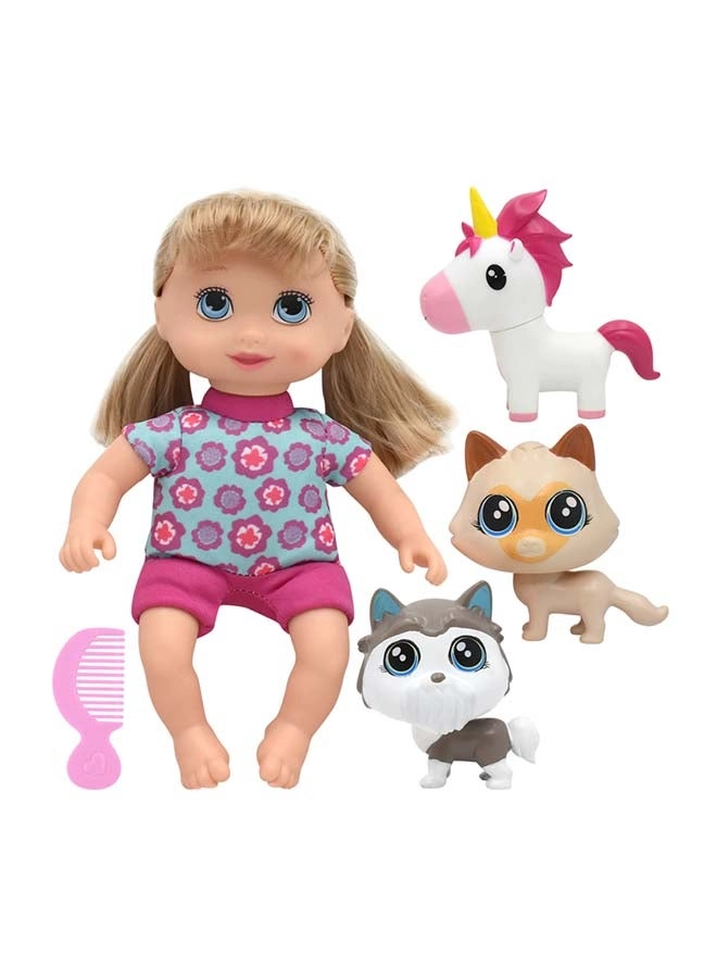 Baby Maziuna Little Sweeties Doll - 10 Inch + Unicorn + Puppy + Kitty