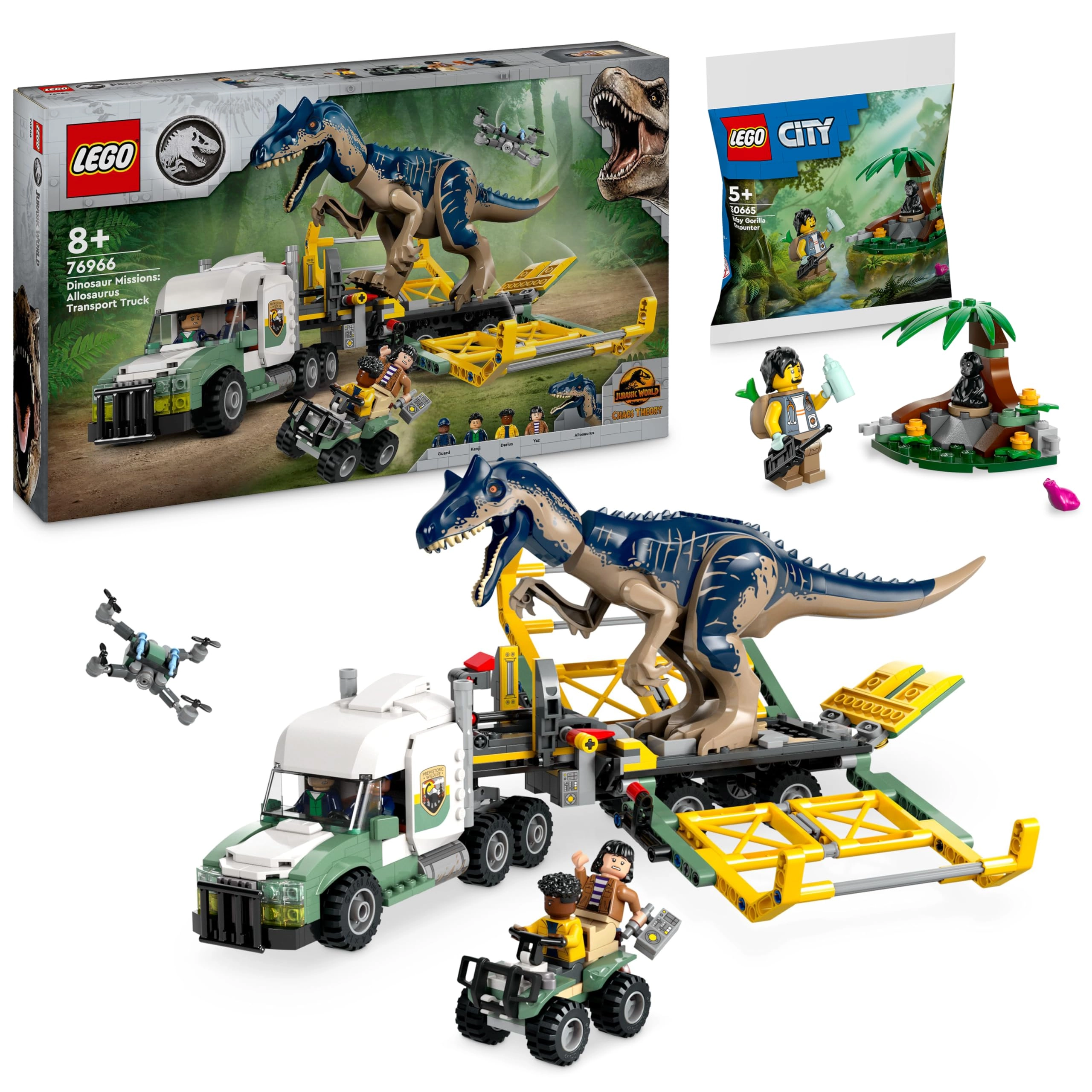 BRICK Flip Jurassic World Allosaurus Transporter (76966) + Jurassic World Jungle Explorer (30665)