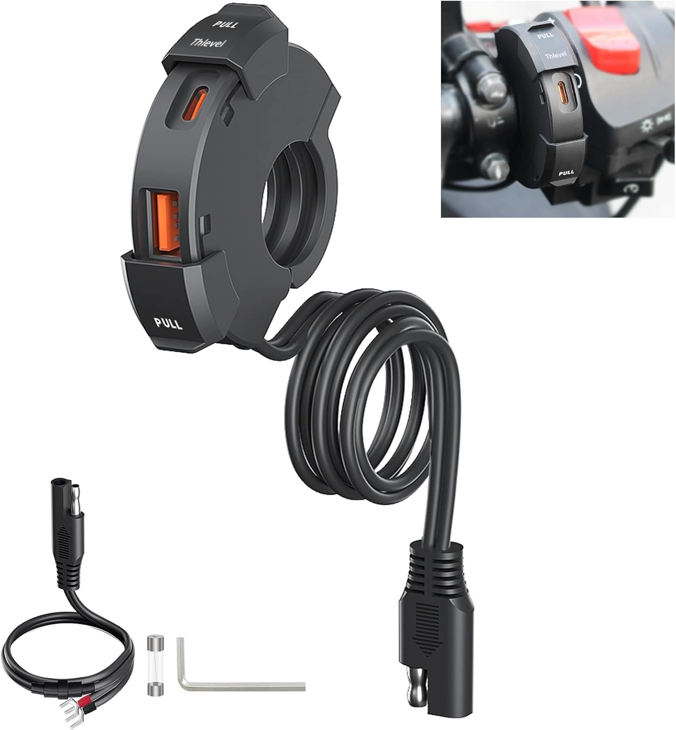 Thlevel Motorcycle USB Charger Socket - 18W QC3.0 30W PD Waterproof Cover