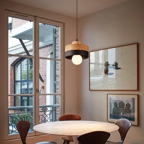 Round Wood Pendant Light - E27 18cm