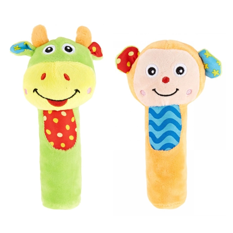 Pixie Baby Cattle Rattle Toy - Fabric 0 month + Monkey Rattle Toy